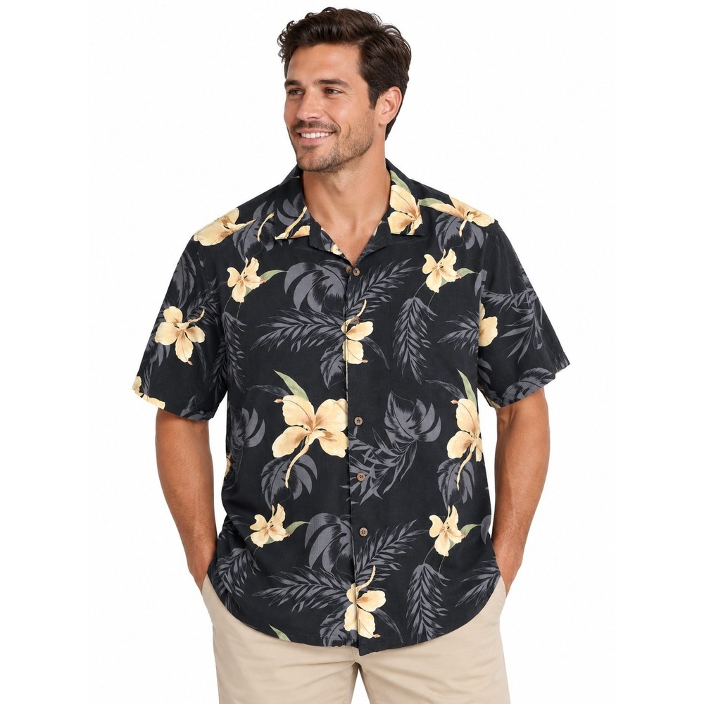 AXIST Silk Floral Button Up Short Sleeve Shirt Mens Size Large Hawaiian Vacation